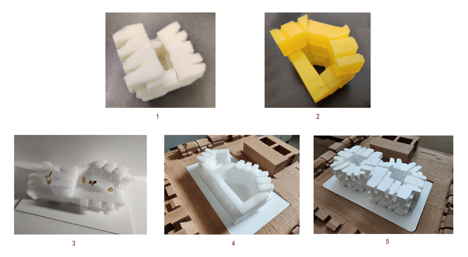 Previous form iterations explored through physical models
